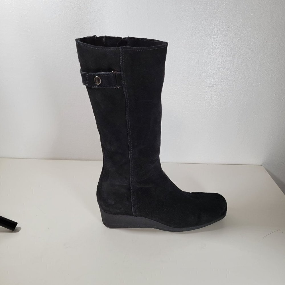 La Canadienne Black Long Knee High Wedge Boots / booties Size Us 8M - Picture 4 of 16